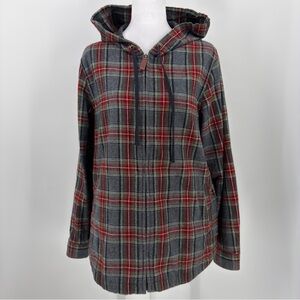 Vintage L.L. Bean Red and Gray Plaid Utility Light Cotton Zip Up Jacket Size M